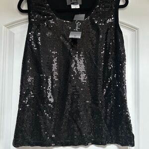 NWT Slinky Brand Women’s Lined Elegant Black Sequin Tank Top Sz M Glamour Chic